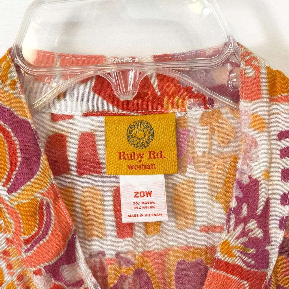 Ruby Rd Plus Size 20W Top Orange Pink Burnout Artsy Summer Coastal Vibrant 1030 - Picture 9 of 9